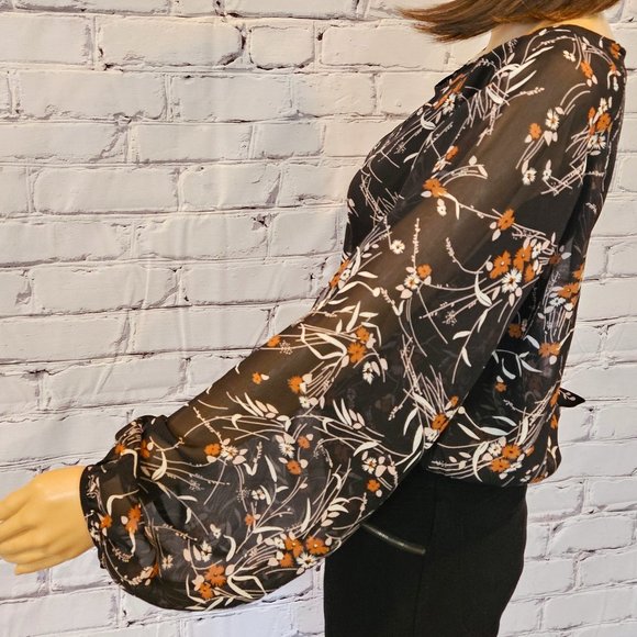 RW&Co. floral print cropped balloon sleeve sheer blouse - Picture 10 of 14